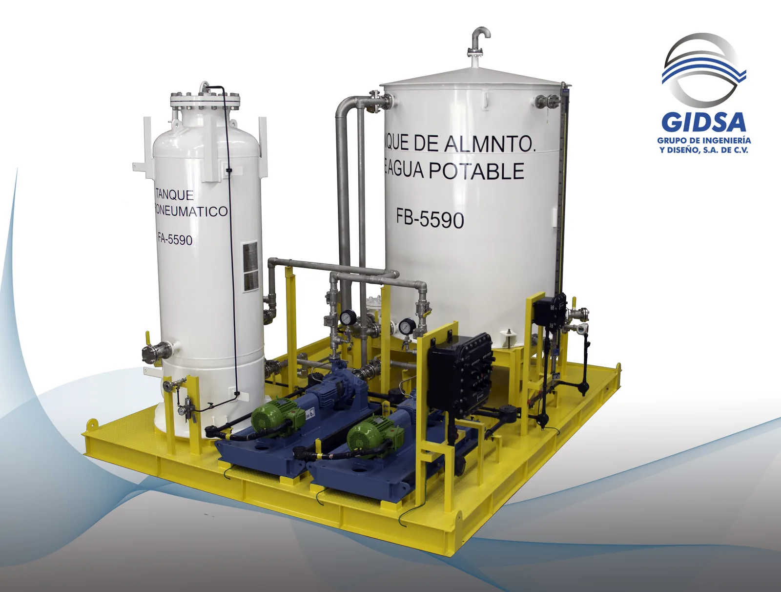 Paquete hidroneumático de distribución de agua potable fabricado por GIDSA