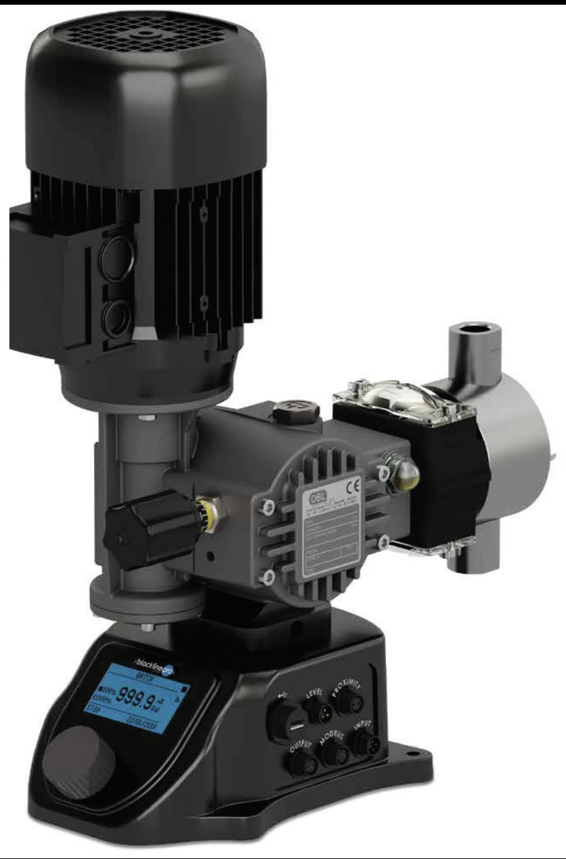Bomba dosificadora OBL Blackline con control electrónico PRO montado en la base